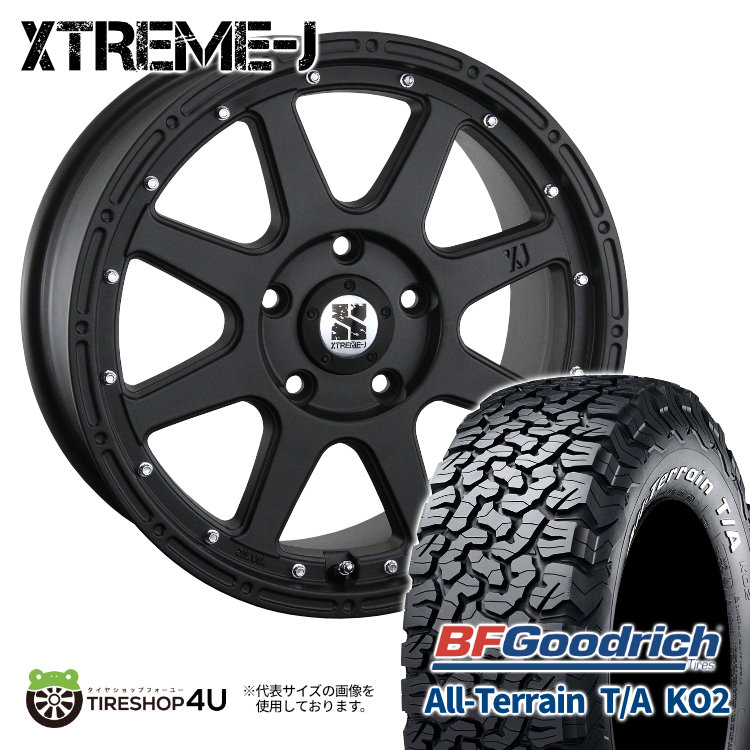 【取付対象】 新品 タイヤホイール4本セット 17インチ MLJ XTREME-J 17X7.5J 5/114.3 +38 フラットブラック BFグッドリッチ オールテレーン KO2 245/65R17 ホワイトレター エクストリームJ BFGoodrich All-Terrain T/A ハリアー RAV4 など オフロード|TIRE SHOP 4U 店