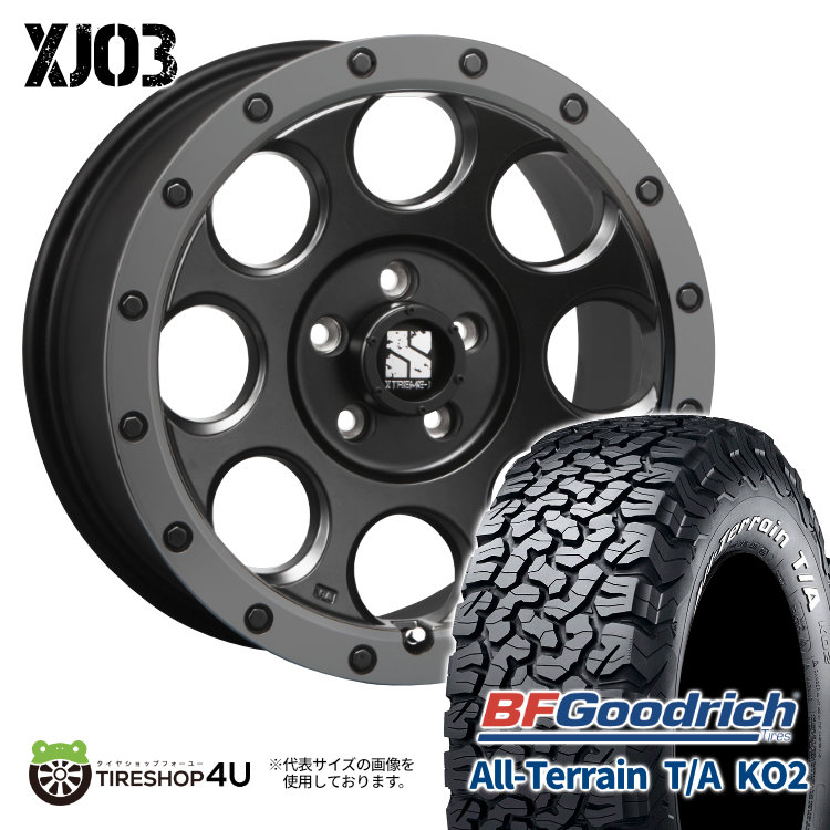 XTREME-J XJ03 17X7.5J 5/114.3 +42 フラットブラック/スモークフランジ BFグッドリッチ オールテレーン KO2 245/65R17 ホワイトレター 新品 タイヤホイールセット 4本価格 17インチ MLJ エクストリームJ BFGoodrich All-Terrain T/A ハリアー RAV4 など
