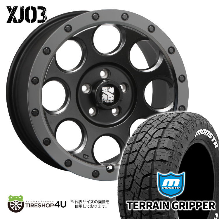 XTREME-J XJ03 18X8.0J 5/114.3 +40 8J フラットブラック/スモークフランジ MONSTA TERRAIN GRIPPER 225/55R18 102H ホワイトレター 新品 タイヤホイールセット 4本価格 18インチ MLJ エクストリームJ モンスタ テレーングリッパー A/T デリカD5 フォレスター