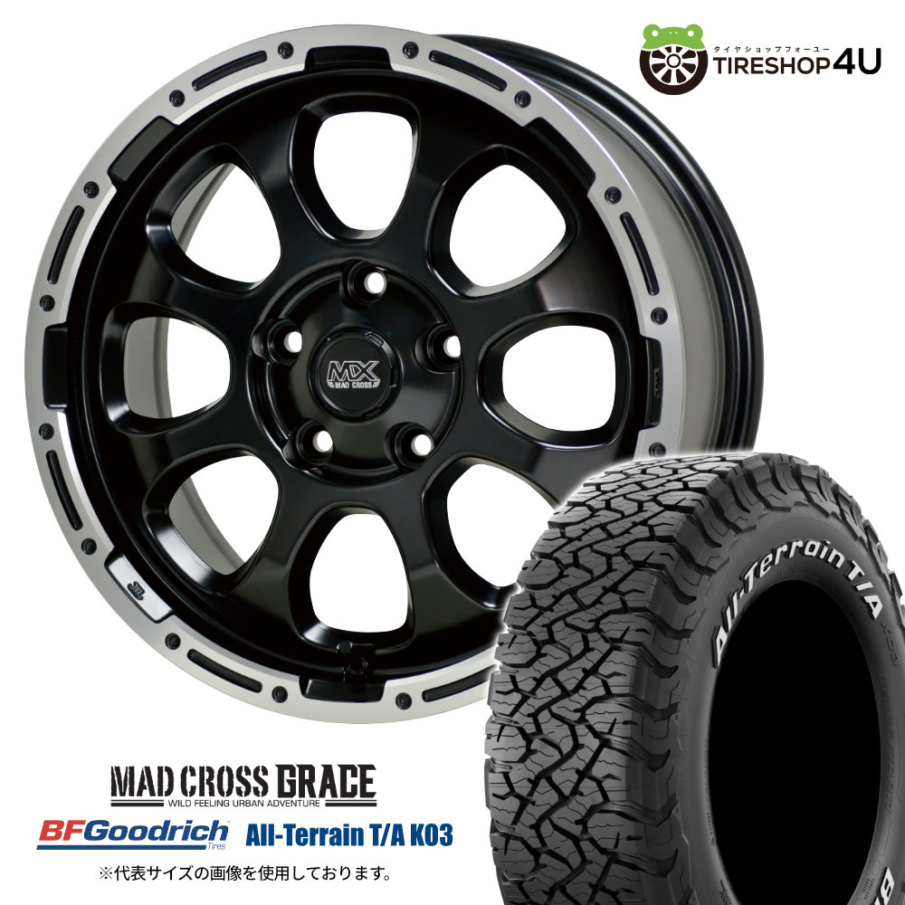 【取付対象】MAD CROSS GRACE 16×7.0J 5/114.3 +38 GB/P ブラック BFGoodrich All-Terrain T/A KO3 235/70R16 LT 110/107S WL サマータイヤホイール 4本セット 16インチ マッドクロス グレイス Bグッドリッチ ホワイトレター 【デリカD5 DELICA D:5 など】|TIRE SHOP 4U 店