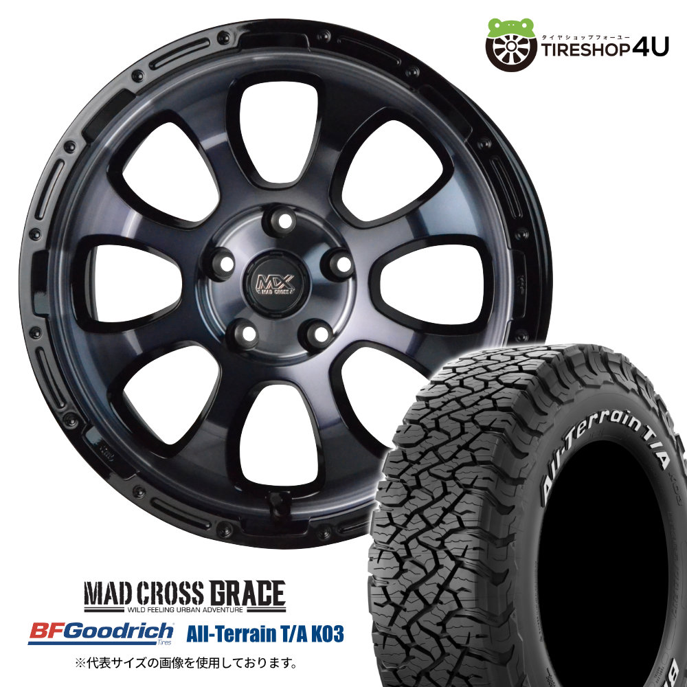 【最大P25倍】MAD CROSS GRACE 16×7.0J 5/114.3 +38 BKC/BK BFGoodrich All-Terrain T/A KO3 215/70R16 LT 100/97S WL サマータイヤホイール 4本セット 16インチ マッドクロス グレイス Bグッドリッチ ホワイトレター 【デリカD5 DELICA D:5 など】