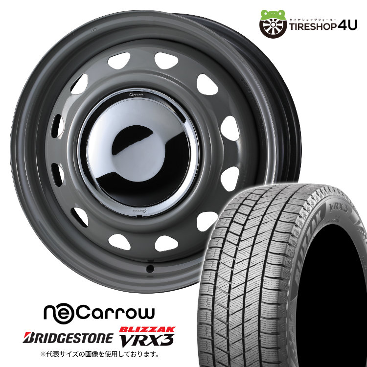 【取付対象】 WEDS NeoCarrow 14×4.5J 4/100 +45 GRAY/CC 2025年製 BRIDGESTONE BLIZZAK VRX3 155/65R14 75Q スタッドレスタイヤホイール 4本セット 14インチ ウェッズ ネオキャロ スチール 鉄チン ブリヂストン ブリザック 【 軽自動車 軽トラック 】