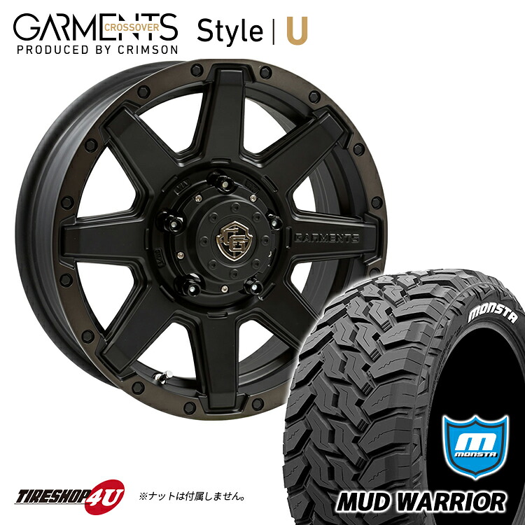 CROSSOVER GARMENTS Style U 16X6.0J 5/139.7 -5 6J マットブラッククリア MONSTA MUD WARRIOR 215/70R16 ホワイトレター クロスオーバー ガーメンツ スタイルU モンスタ マッドウォーリアー M/T 16インチ タイヤホイール4本セット ジムニーシエラ JB74 weds|TIRE SHOP 4U 店