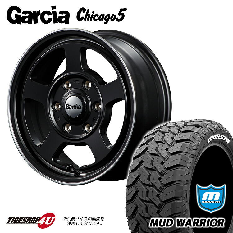 GARCIA CHICAGO5 16X6.5J 6/139.7 +38 セミグロスブラック MONSTA MUD WARRIOR 215/70R16 107/105Q 8PR LT ホワイトレター 新品 16インチ タイヤホイール4本セット ハイエース 200系 ガルシア シカゴ モンスタ マッドウォーリア M/T オフロードタイヤ