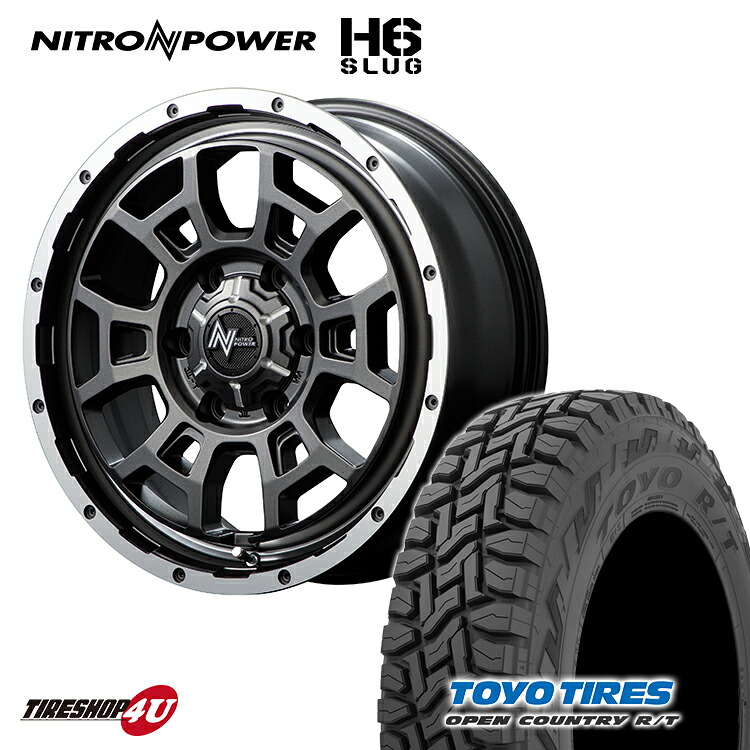 NITRO POWER H6 SLUG 16x6.5J 6/139.7 +48 セミグロスガンメタ TOYO OPEN COUNTRY R/T 215/70R16 100Q ブラックレター 新品 タイヤホイールセット 4本価格 16インチ キャラバン NV350 ナイトロパワー H6 スラッグ トーヨー オープンカントリー RT