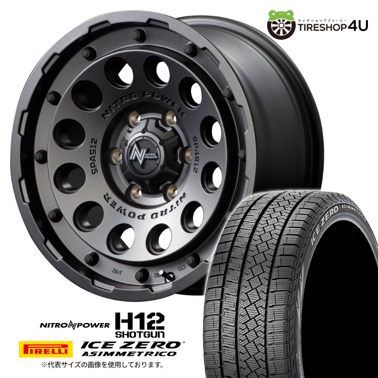 【取付対象】 NITRO POWER H12 SHOTGUN 16×6.5J 6/139.7 +38 BB バレルブラック 2024~2026年製 PIRELLI ICE ZERO ASIMMETRICO 215/65R16 98T スタッドレスタイヤホイール 4本セット 16インチ MID ナイトロパワー ショットガン ピレリ アシンメトリコ ハイエース