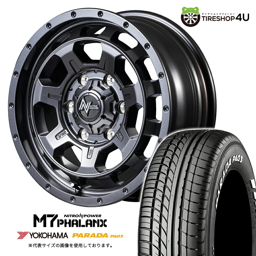 【取付対象】 NITRO POWER M7 PHALANX 16×6.5J 6/139.7 +38 バレルブラック YOKOHAMA PARADA PA03 215/65R16 C 109/107S WL サマータイヤホイール 4本セット 16インチ ナイトロパワー ファランクス ヨコハマ パラダ ホワイトレター 【 ハイエース 200系】