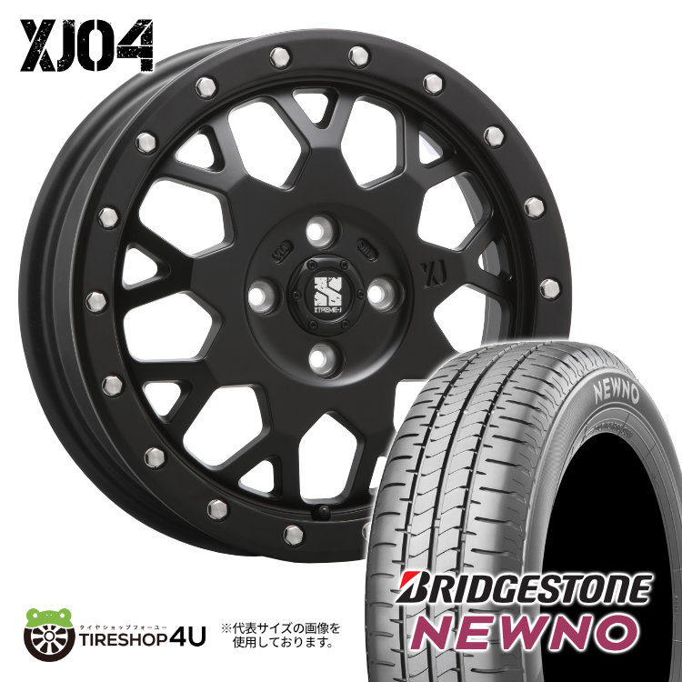 XTREME-J XJ04 14×4.5J 4/100 +43 サテンブラック BRIDGESTONE NEWNO 155/65R14 75H MLJ XTREMEJ エクストリームJ ブリヂストン ニューノ 低燃費タイヤ タイヤホイール4本セット 14インチ 軽自動車 N-BOX タント スペーシアギア EKクロス ウェイク など