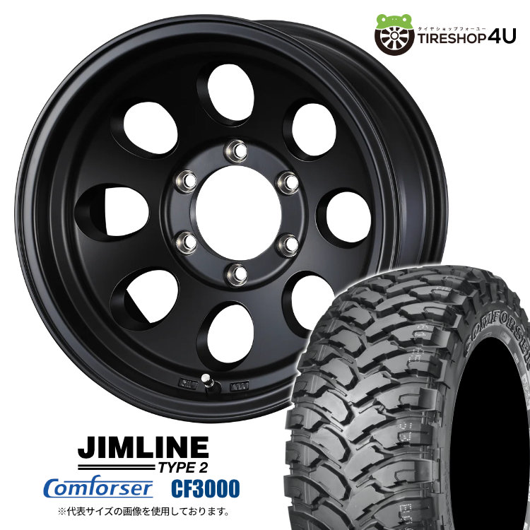 【取付対象】 JIMLINE TYPE2 16×8.0J 6/139.7 -28 マットブラック 2022年製 Comforser CF3000 305/70R16 118/115Q 8PR LT サマータイヤホイール 4本セット 16インチ ジムライン タイプ2 16x8j コンフォーサー M/T 【 プラド ランクル 70などの旧車 】