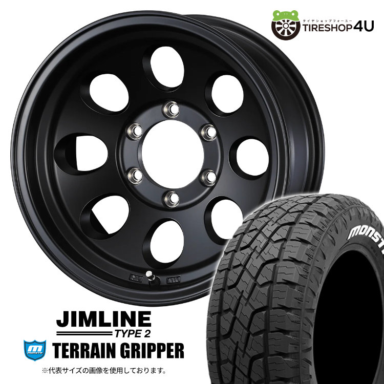 【取付対象】 JIMLINE TYPE2 16&times;8.0J 6/139.7 0 マットブラック MONSTA TERRAIN GRIPPER 265/75R16 123/120Q LT WL サマータイヤホイール 4本セット 16インチ ジムライン タイプ2 16x8j モンスタ テレーングリッパー ホワイトレター 【 プラド 90 などの旧車 】｜TIRE SHOP 4U 店