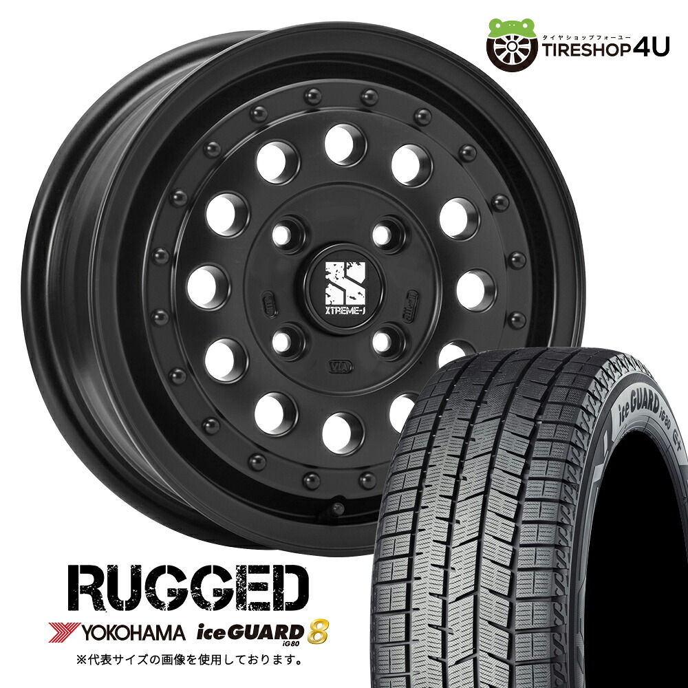 【最大P15倍】【取付対象】MLJ RUGGED 14&times;5J 4/100 35/45 サテンブラック 選べるINSET YOKOHAMA ice GUARD8 iG80 165/60R14 75Q 2025年製 スタッドレスタイヤホイール 4本セット 14インチ 【ワゴンR ekクロス 軽自動車 軽トラック 軽バン など】｜TIRE SHOP 4U 店
