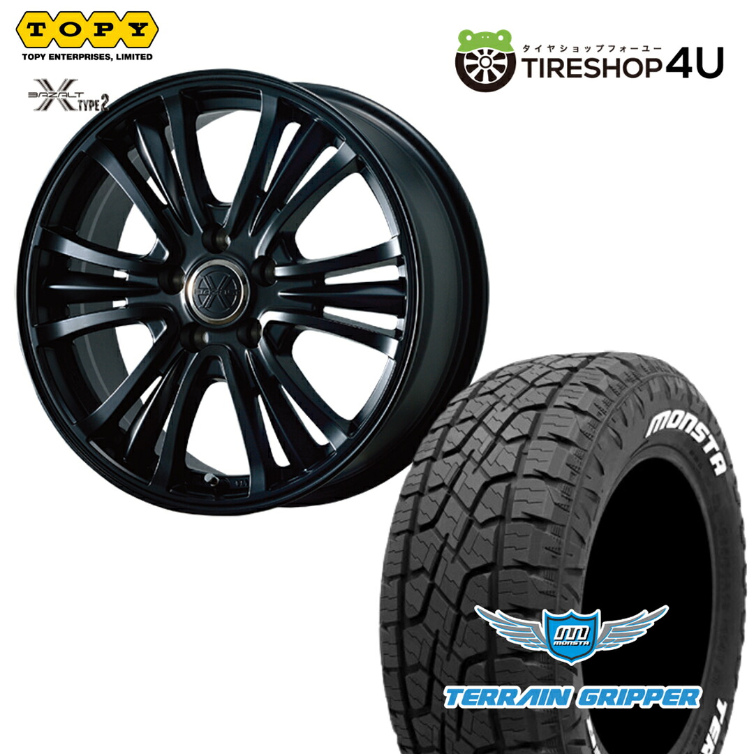 【最大P15倍】【取付対象】TOPY BAZALT-X TYPE2 16&times;7.0J 5/114.3 +38 MB マットブラックMONSTA TERRAIN GRIPPER 215/70R16 107/105Q LT WL ホワイトレターサマータイヤホイール 4本セット 16インチ 【デリカD5 DELICA D:5 など】｜TIRE SHOP 4U 店