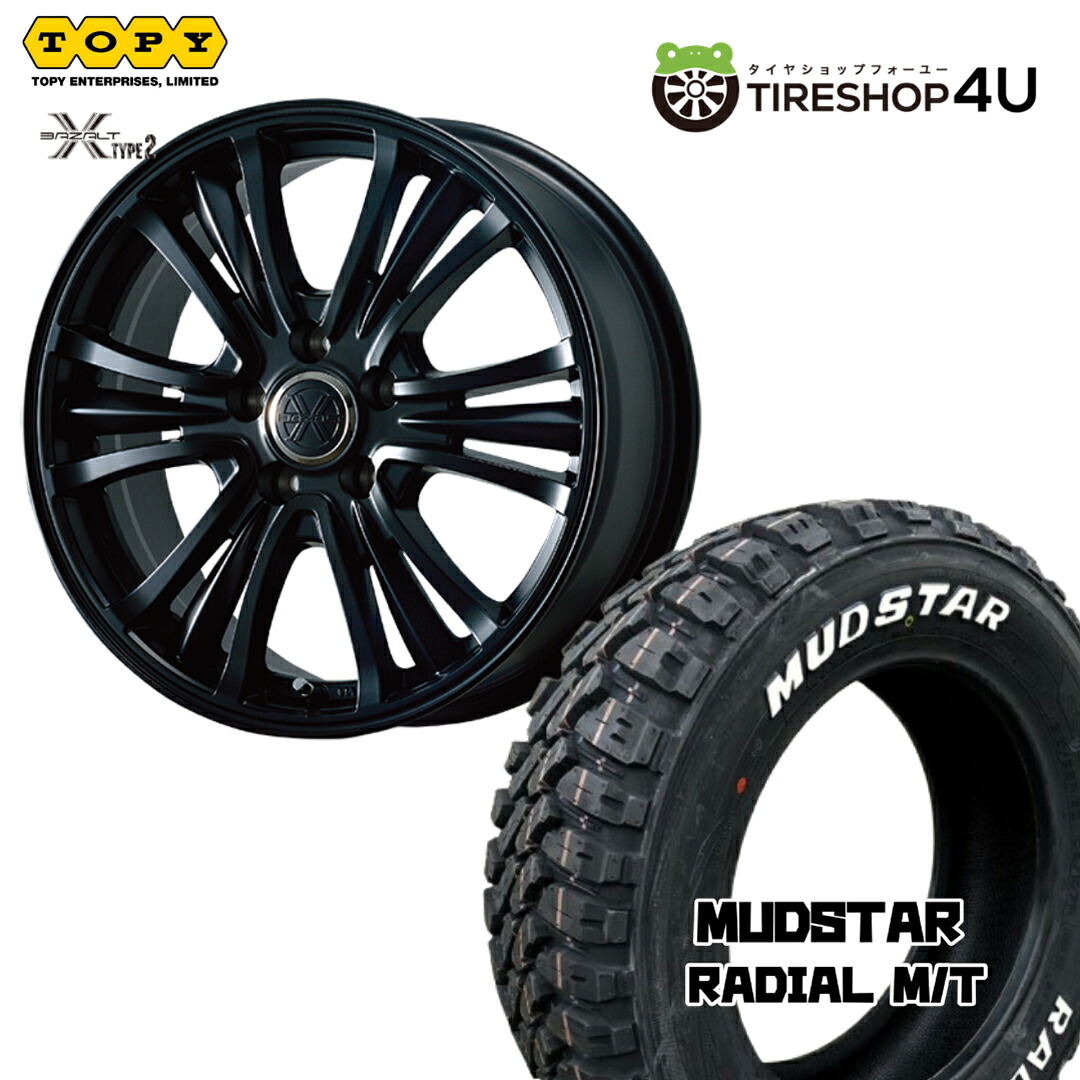 【最大P15倍】【取付対象】TOPY BAZALT-X TYPE2 17×7.0J 5/114.3 +40 MB マットブラックMUDSTAR RADIAL M/T 225/65R17 102T WL ホワイトレターサマータイヤホイール 4本セット 17インチ 【ハリアー RAV4 デリカD5 エクストレイルT32】|TIRE SHOP 4U 店