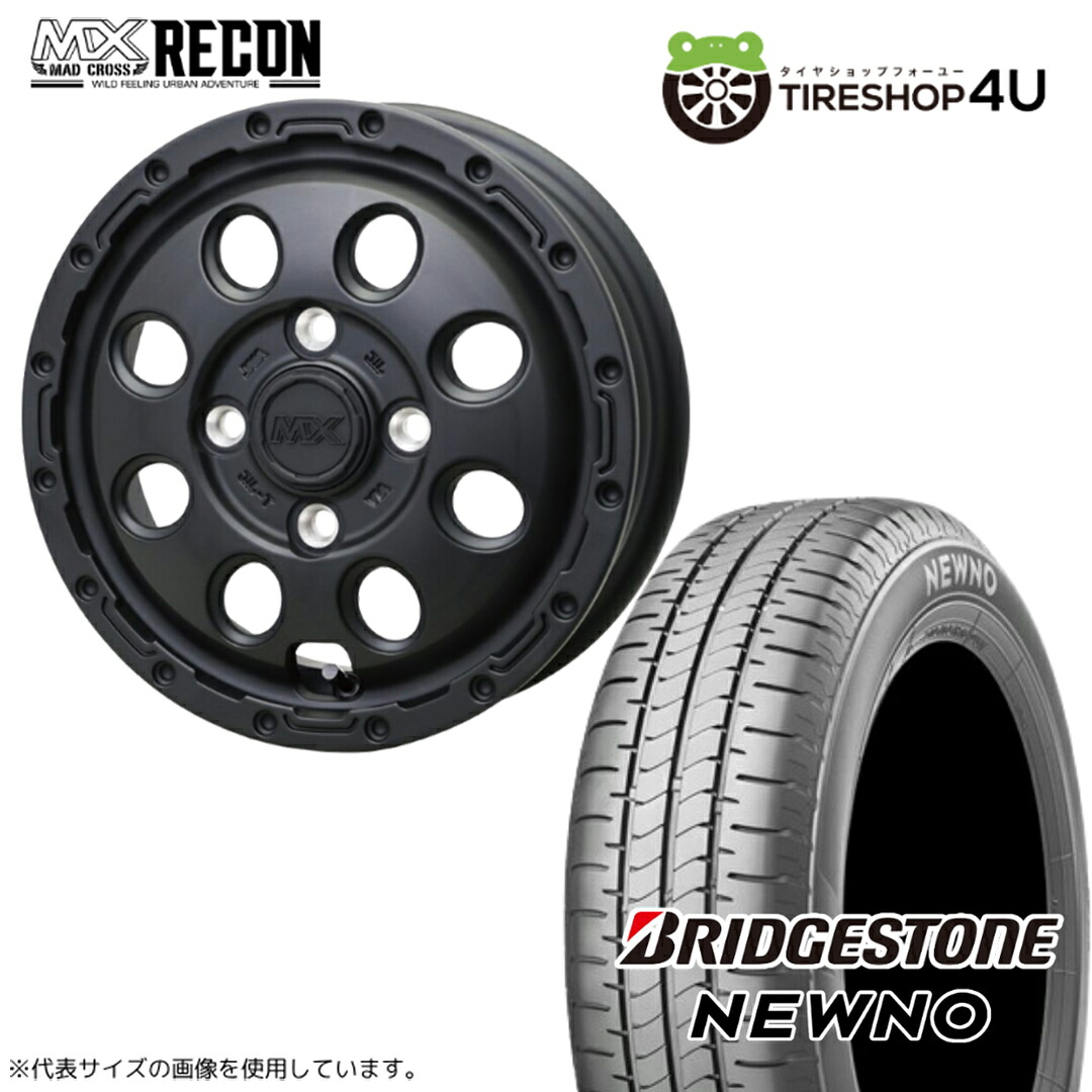 【最大P15倍】【取付対象】MAD CROSS RECON 14×4.5J 4/100 +45 マットブラックBRIDGESTONE NEWNO 155/65R14 75H サマータイヤホイール 4本セット 14インチ 【軽自動車 軽トラック 軽バン など】|TIRE SHOP 4U 店