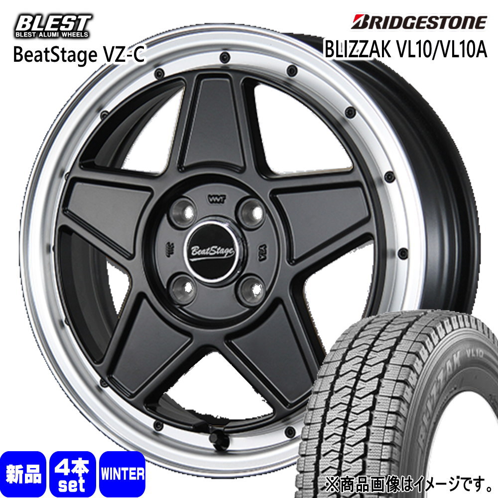 145/80R12 80/78N LT ブリザック VL10 BLIZZAK VL10 ブリヂストン BRIDGESTONE 新品 冬用 スタッドレスタイヤ ホイール 4本セット BLEST BeatStage VZ-C 12&times;4.0+43 4/100｜タイヤショップ78