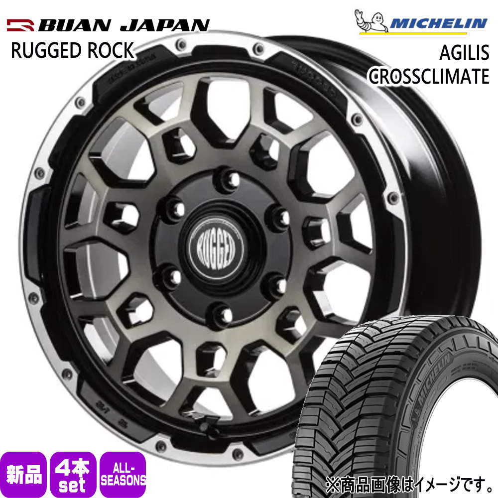 215/65R16 109/107T LT アジリス クロスクライメート AGILIS CROSSCLIMATE ミシュラン MICHELIN 新品 夏冬兼用 オールシーズンタイヤ ホイール 4本セット BUAN JAPAN RUGGED ROCK 16×6.5+38 6/139.7|タイヤショップ78