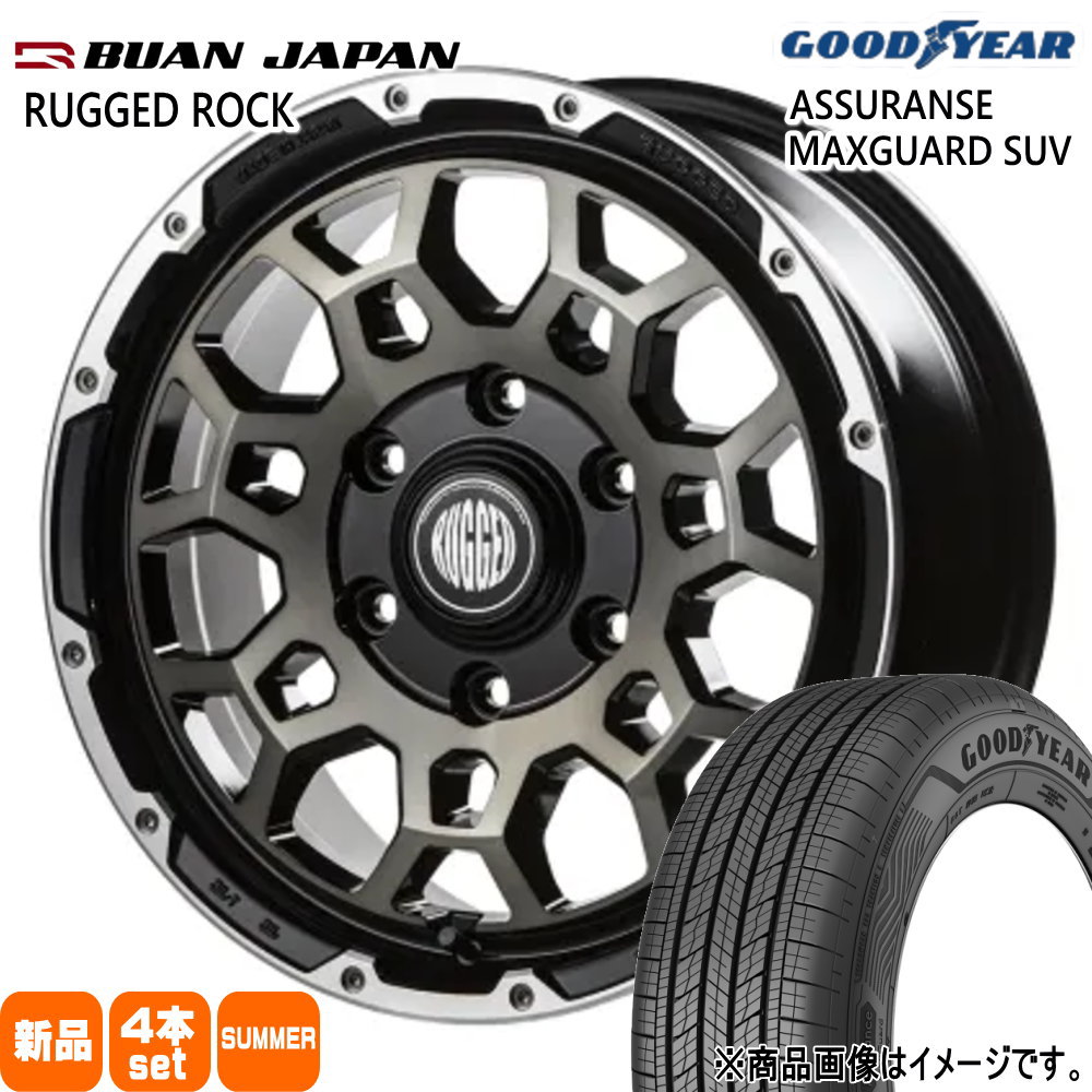 215/70R16 100H アシュランス マックスガード SUV ASSURANCE MAXGUARD SUV グッドイヤー GOODYEAR 新品 夏用 サマータイヤ ホイール 4本セット BUAN JAPAN RUGGED ROCK 16&times;6.5+38 6/139.7｜タイヤショップ78