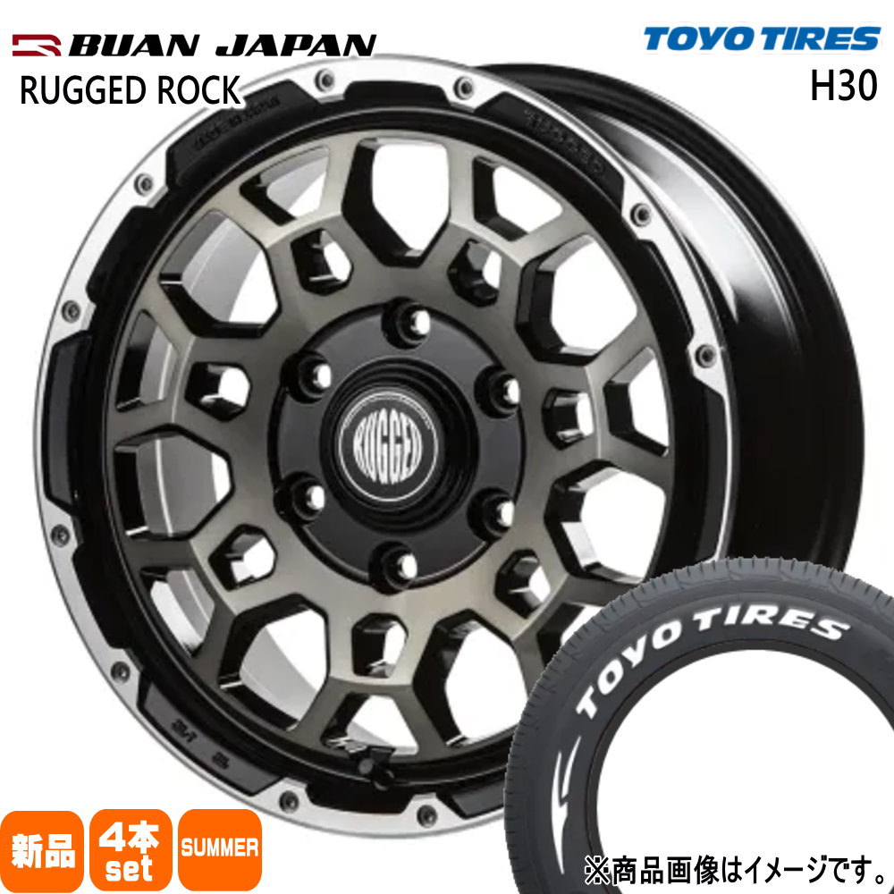 215/65R16 109/107R LT エイチサンジュウ H30 トーヨータイヤ TOYOTIRES 新品 夏用 サマータイヤ ホイール 4本セット BUAN JAPAN RUGGED ROCK 16×6.5+38 6/139.7|タイヤショップ78