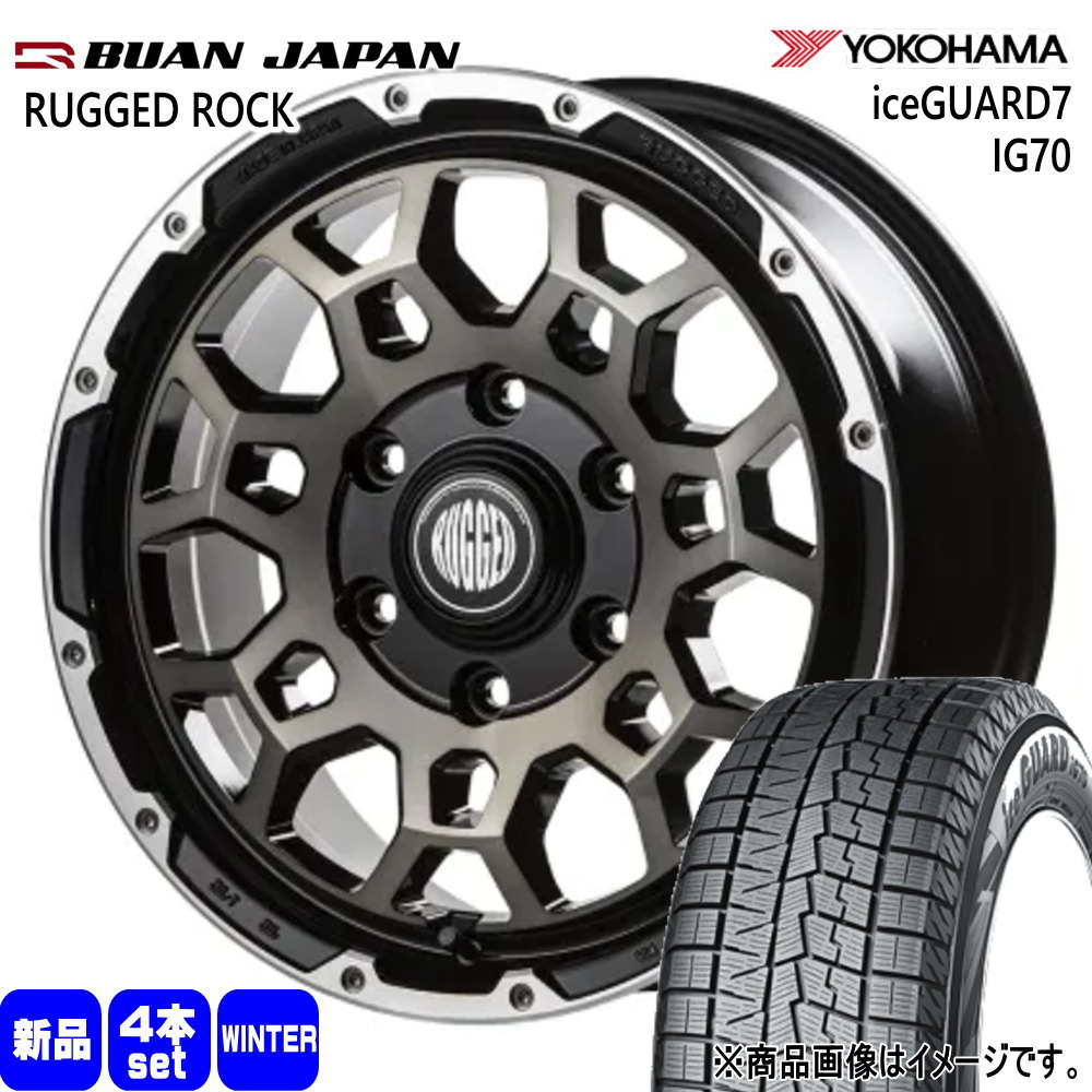 215/65R16 98Q アイスガード7 IG70 iceGUARD7 IG70 ヨコハマ YOKOHAMA 新品 冬用 スタッドレスタイヤ ホイール 4本セット BUAN JAPAN RUGGED ROCK 16×6.5+38 6/139.7|タイヤショップ78