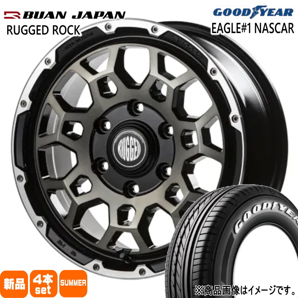 215/65R16 109/107R LT イーグルワン ナスカー プラス EAGLE#1 NASCAR PLUS グッドイヤー GOODYEAR 新品 夏用 サマータイヤ ホイール 4本セット BUAN JAPAN RUGGED ROCK 16×6.5+38 6/139.7|タイヤショップ78