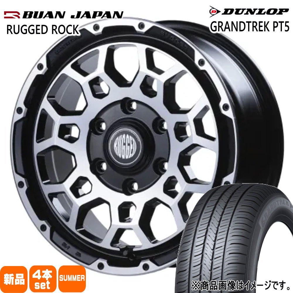 215/65R16 98H グラントレック PT5 GRANDTREK PT5 ダンロップ DUNLOP 新品 夏用 サマータイヤ ホイール 4本セット BUAN JAPAN RUGGED ROCK 16&times;6.5+38 6/139.7｜タイヤショップ78