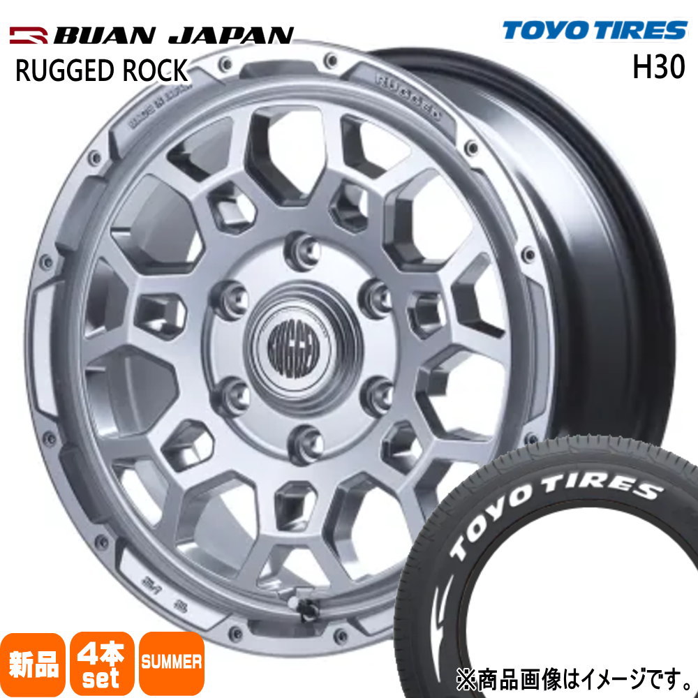 215/65R16 109/107R LT エイチサンジュウ H30 トーヨータイヤ TOYOTIRES 新品 夏用 サマータイヤ ホイール 4本セット BUAN JAPAN RUGGED ROCK 16&times;6.5+38 6/139.7｜タイヤショップ78