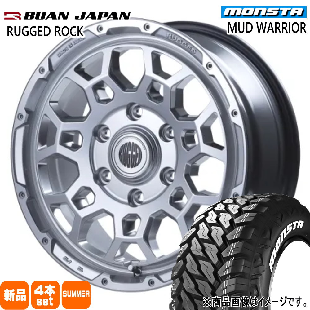 215/70R16 107/105Q LT マッドウォーリア MUD WARRIOR モンスタ MONSTA 新品 夏用 サマータイヤ ホイール 4本セット BUAN JAPAN RUGGED ROCK 16&times;6.5+38 6/139.7｜タイヤショップ78