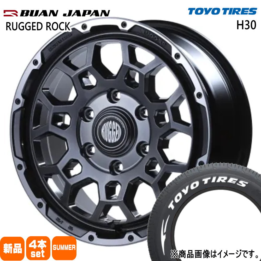 215/65R16 109/107R LT エイチサンジュウ H30 トーヨータイヤ TOYOTIRES 新品 夏用 サマータイヤ ホイール 4本セット BUAN JAPAN RUGGED ROCK 16&times;6.5+38 6/139.7｜タイヤショップ78