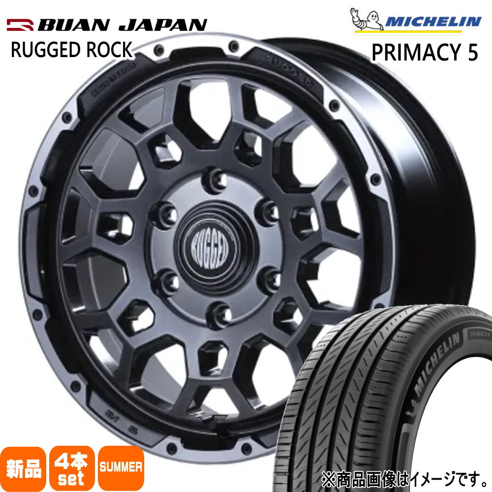 215/65R16 102V XL プライマシー5 RIMACY 5 ミシュラン MICHELIN 新品 夏用 サマータイヤ ホイール 4本セット BUAN JAPAN RUGGED ROCK 16&times;6.5+38 6/139.7｜タイヤショップ78 150,480円