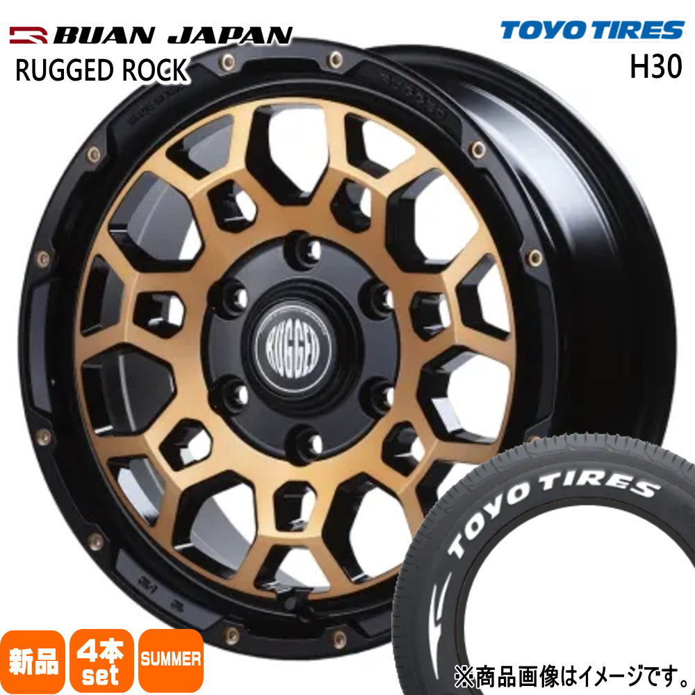 215/65R16 109/107R LT エイチサンジュウ H30 トーヨータイヤ TOYOTIRES 新品 夏用 サマータイヤ ホイール 4本セット BUAN JAPAN RUGGED ROCK 16×6.5+38 6/139.7|タイヤショップ78