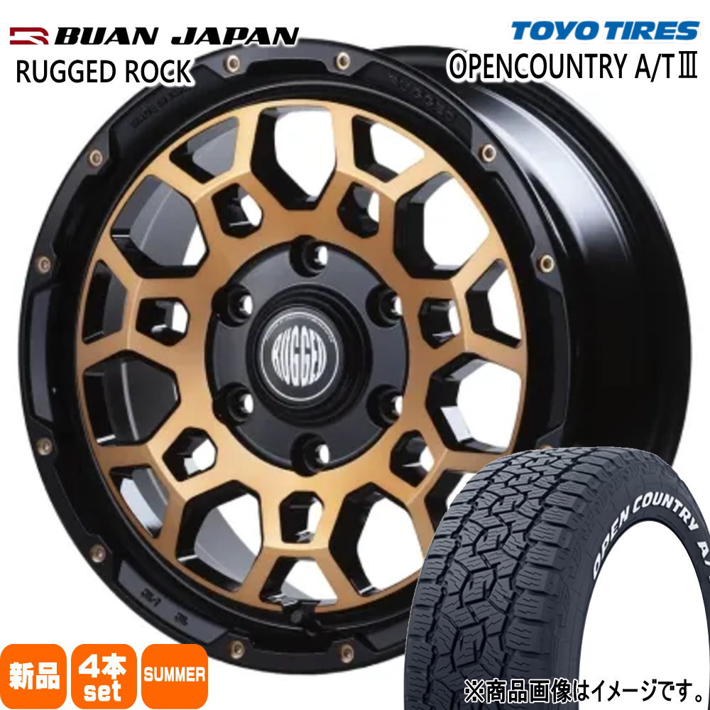 215/70R16 100T オープンカントリー AT3 OPENCOUNTRY A/T3 トーヨータイヤ TOYOTIRES 新品 夏用 サマータイヤ ホイール 4本セット BUAN JAPAN RUGGED ROCK 16&times;6.5+38 6/139.7｜タイヤショップ78