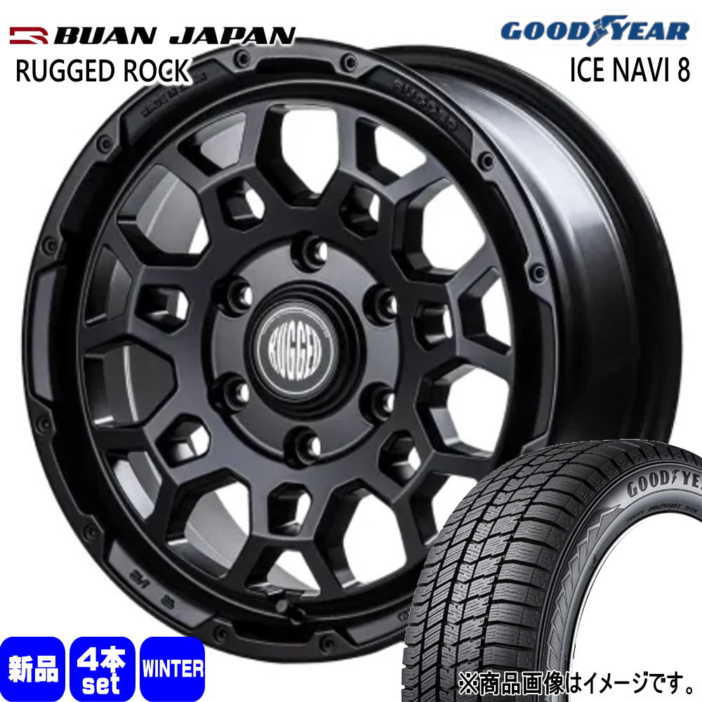215/65R16 98Q アイスナビ8 ICE NAVI 8 グッドイヤー GOODYEAR 新品 冬用 スタッドレスタイヤ ホイール 4本セット BUAN JAPAN RUGGED ROCK 16×6.5+38 6/139.7|タイヤショップ78