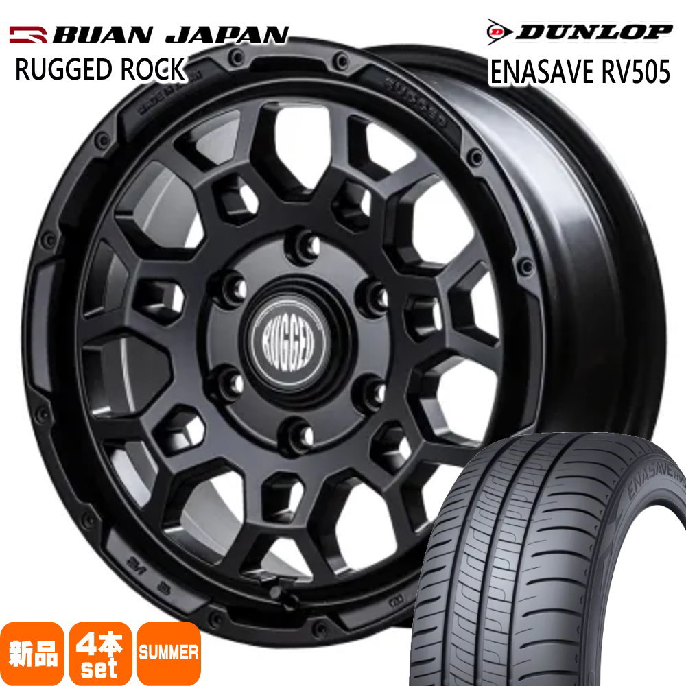 215/70R16 100H エナセーブ RV505 ENASAVE RV505 ダンロップ DUNLOP 新品 夏用 サマータイヤ ホイール 4本セット BUAN JAPAN RUGGED ROCK 16&times;6.5+38 6/139.7｜タイヤショップ78