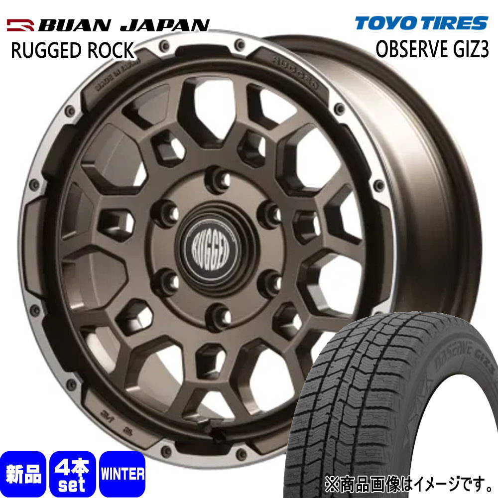 215/65R16 オブザーブ ギズ3 OBSERVE GIZ3 トーヨータイヤ TOYOTIRES 新品 冬用 スタッドレスタイヤ ホイール 4本セット BUAN JAPAN RUGGED ROCK 16&times;6.5+38 6/139.7｜タイヤショップ78