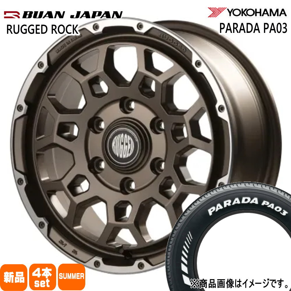 215/65R16 109/107S LT パラダ PA03 PARADA PA03 ヨコハマ YOKOHAMA 新品 夏用 サマータイヤ ホイール 4本セット BUAN JAPAN RUGGED ROCK 16&times;6.5+38 6/139.7｜タイヤショップ78 130,680円