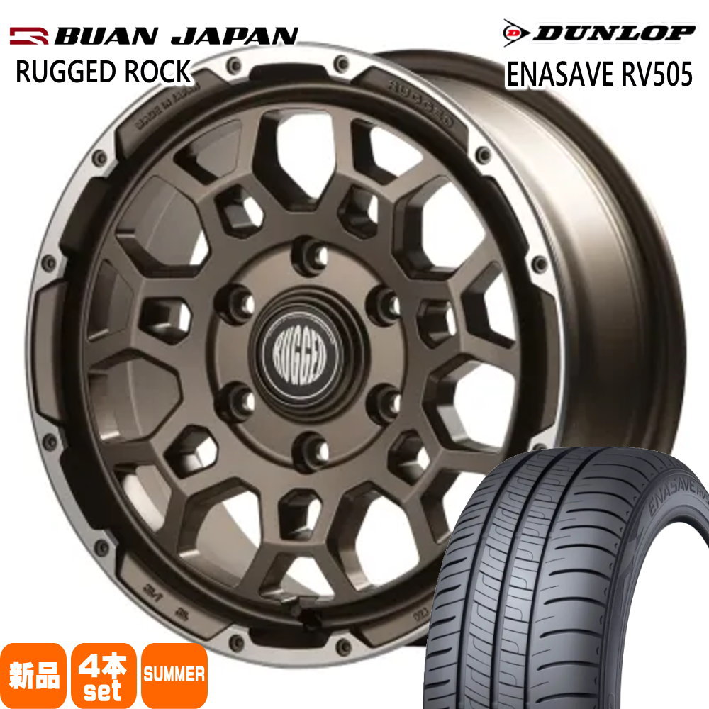 215/65R16 98H エナセーブ RV505 ENASAVE RV505 ダンロップ DUNLOP 新品 夏用 サマータイヤ ホイール 4本セット BUAN JAPAN RUGGED ROCK 16×6.5+38 6/139.7|タイヤショップ78