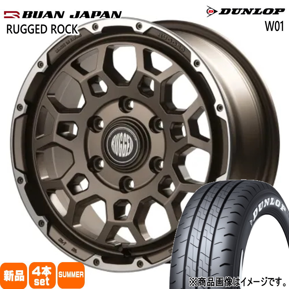 215/65R16 109/107 LT W01 W01 ダンロップ DUNLOP 新品 夏用 サマータイヤ ホイール 4本セット BUAN JAPAN RUGGED ROCK 16&times;6.5+38 6/139.7｜タイヤショップ78