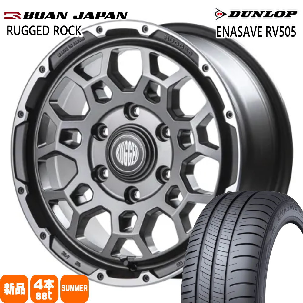 215/65R16 98H エナセーブ RV505 ENASAVE RV505 ダンロップ DUNLOP 新品 夏用 サマータイヤ ホイール 4本セット BUAN JAPAN RUGGED ROCK 16×6.5+38 6/139.7|タイヤショップ78
