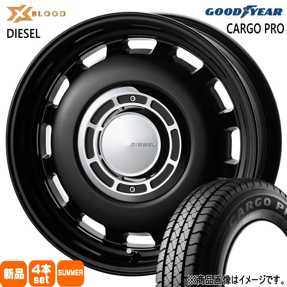 145/80R12 80/78N LT カーゴプロ CARGO PRO グッドイヤー GOODYEAR 新品 夏用 サマータイヤ ホイール 4本セット COSMIC X BLOOD DIESEL 12&times;4.0+43 4/100 12インチ｜タイヤショップ78