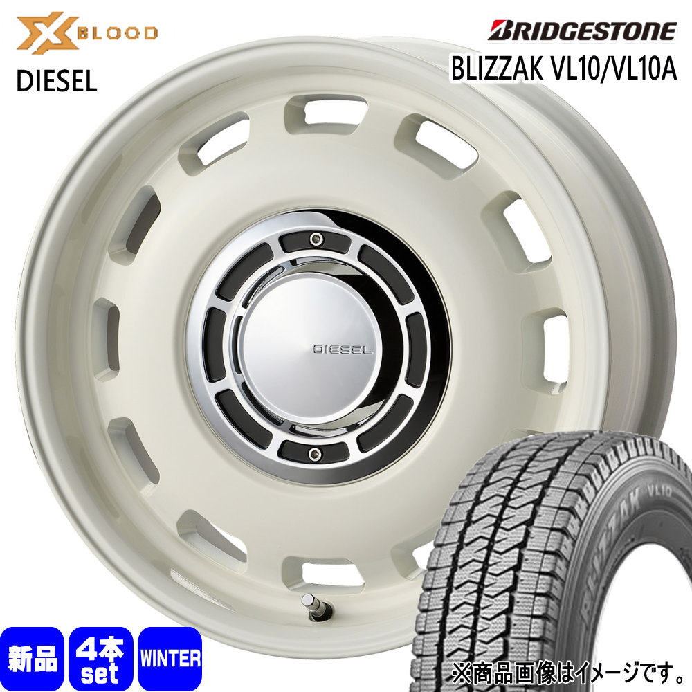 155/80R14 88/86N LT ブリザック VL10A BLIZZAK VL10A ブリヂストン BRIDGESTONE 新品 冬用 スタッドレスタイヤ ホイール 4本セット COSMIC X BLOOD DIESEL 14×5.0+35 4/100 14インチ|タイヤショップ78