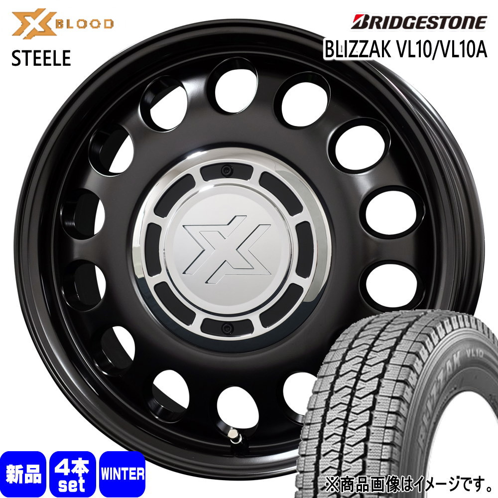 155/80R14 88/86N LT ブリザック VL10A BLIZZAK VL10A ブリヂストン BRIDGESTONE 新品 冬用 スタッドレスタイヤ ホイール 4本セット COSMIC X BLOOD STEELE 14&times;5.0+30 4/100 14インチ｜タイヤショップ78