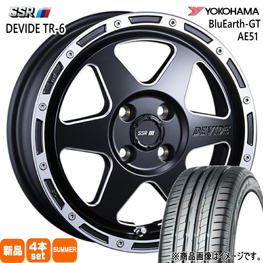 195/55R16 87V ブルーアース GT AE51 BluEarth-GT AE51 ヨコハマ YOKOHAMA 新品 夏用 サマータイヤ ホイール 4本セット SSR DEVIDE TR-6 16×6.5+38 4/100 16インチ|タイヤショップ78