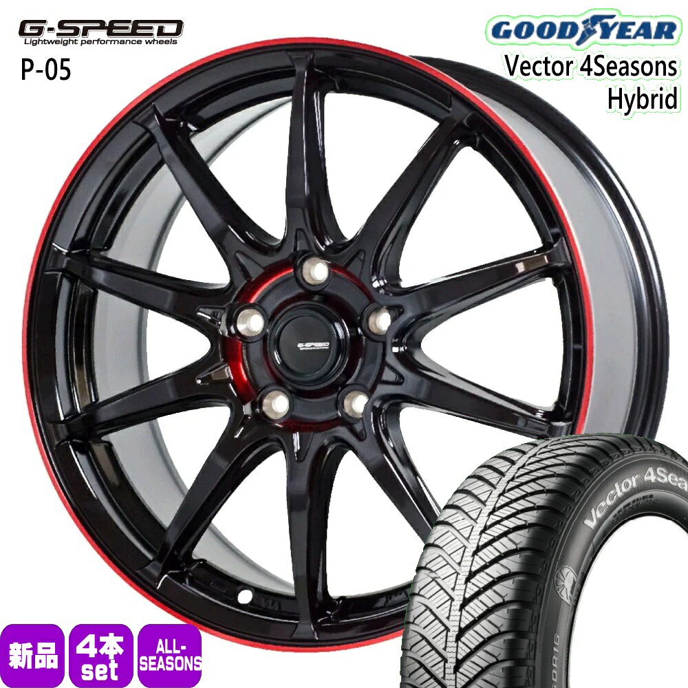 225/45R18 91H ベクター 4シーズン ハイブリッド Vector 4Seasons Hybrid グッドイヤー GOODYEAR 新品 夏冬兼用 オールシーズンタイヤ ホイール 4本セット HOT STUFF CORPORATION G・speed P-05R 18&times;7.0+48 5/100 18インチ｜タイヤショップ78