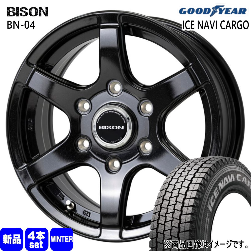 215/70R15 107/105L LT アイスナビ カーゴ ICE NAVI CARGO グッドイヤー GOODYEAR 新品 冬用 スタッドレスタイヤ ホイール 4本セット HOT STUFF CORPORATION BISON BN04 15×6.0+33 6/139.7 15インチ|タイヤショップ78