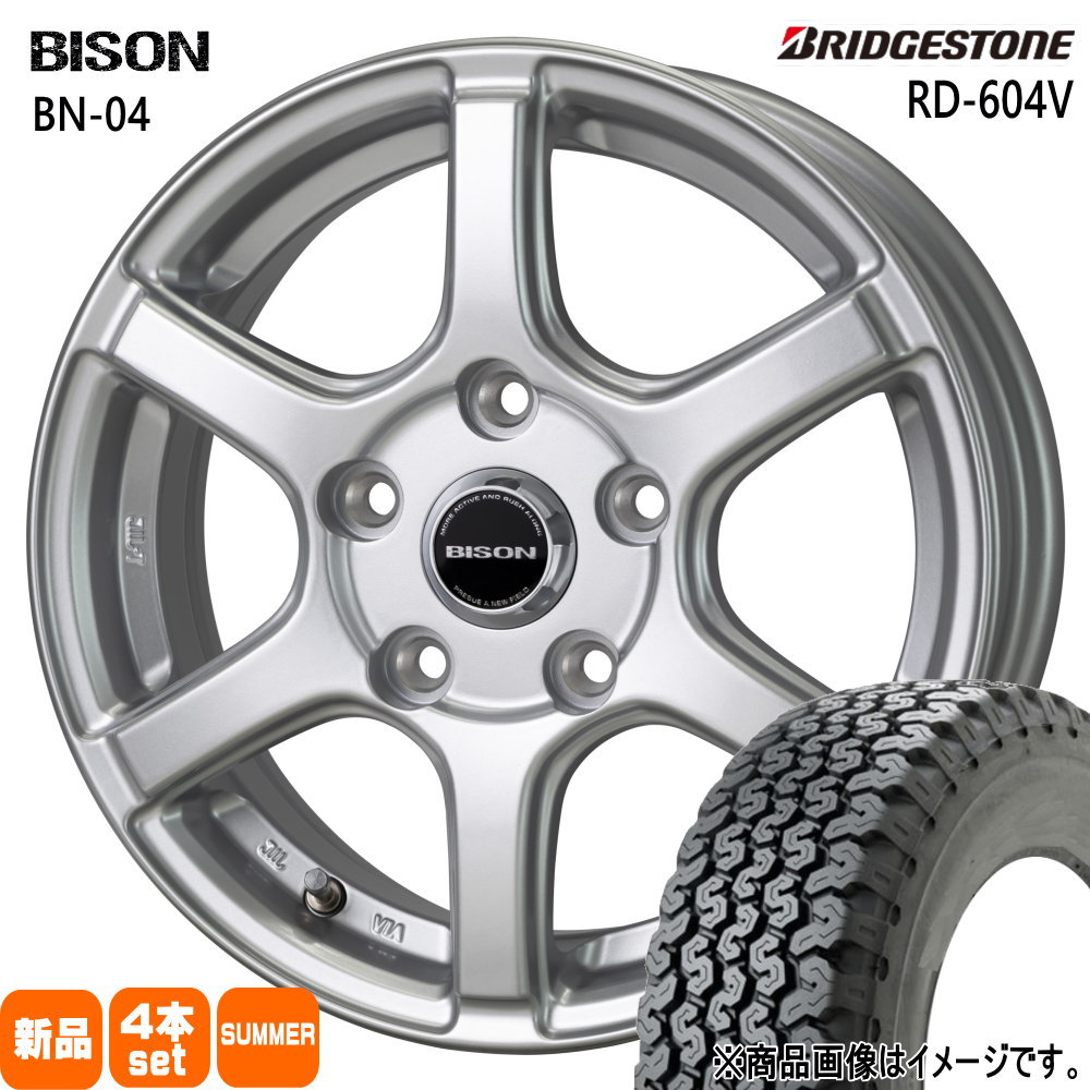 165R14 8PR RD604 スチール 604V RD-604 STEEL 604V ブリヂストン BRIDGESTONE 新品 夏用 サマータイヤ ホイール 4本セット HOT STUFF CORPORATION BISON BN04 14&times;5.0+45 5/114.3｜タイヤショップ78