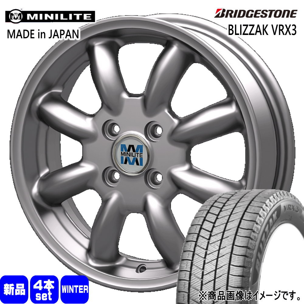 165/55R15 75Q ブリザック VRX3 BLIZZAK VRX3 ブリヂストン BRIDGESTONE 新品 冬用 スタッドレスタイヤ ホイール 4本セット KIT JAPAN MINILITE 15&times;5.0+40 4/100 15インチ｜タイヤショップ78 106,480円