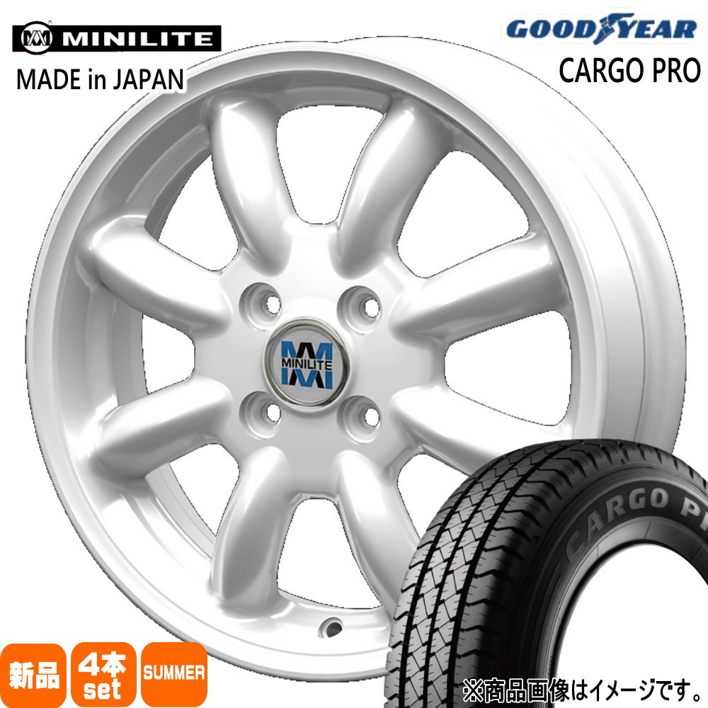 155/80R14 88/86N LT カーゴプロ CARGO PRO グッドイヤー GOODYEAR 新品 夏用 サマータイヤ ホイール 4本セット KIT JAPAN MINILITE 14&times;5.0+35 4/100 14インチ｜タイヤショップ78 101,459円