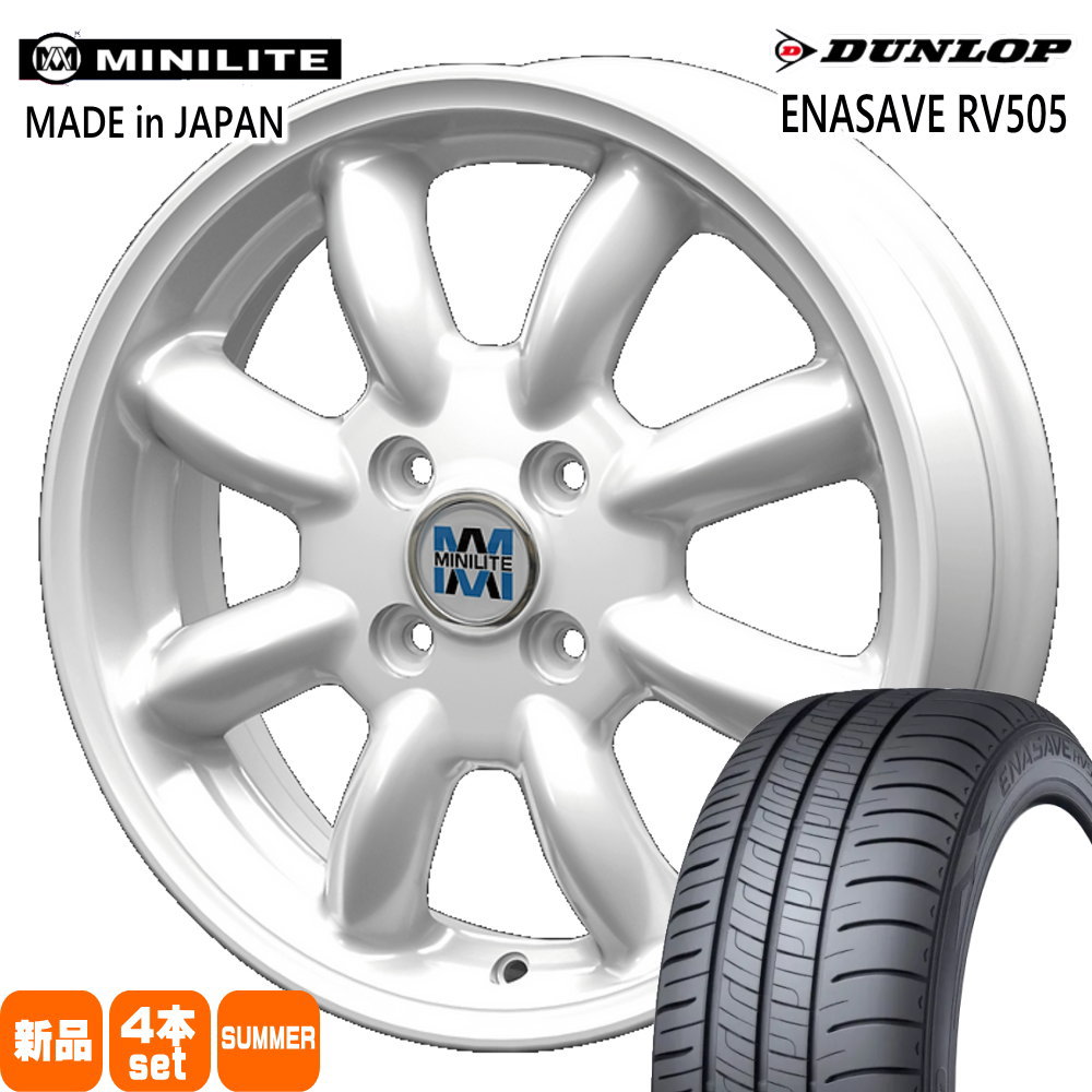 165/55R15 75V エナセーブ RV505 ENASAVE RV505 ダンロップ DUNLOP 新品 夏用 サマータイヤ ホイール 4本セット KIT JAPAN MINILITE 15&times;4.5+45 4/100 15インチ｜タイヤショップ78