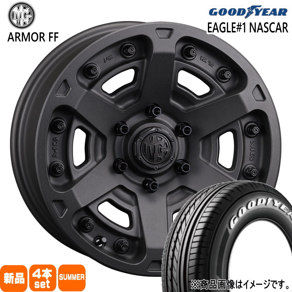 215/60R17 109/107R LT イーグルワン ナスカー プラス EAGLE#1 NASCAR PLUS グッドイヤー GOODYEAR 新品 夏用 サマータイヤ ホイール 4本セット CRIMSON MG ARMOR FF 17&times;7.0+38 6/139.7｜タイヤショップ78