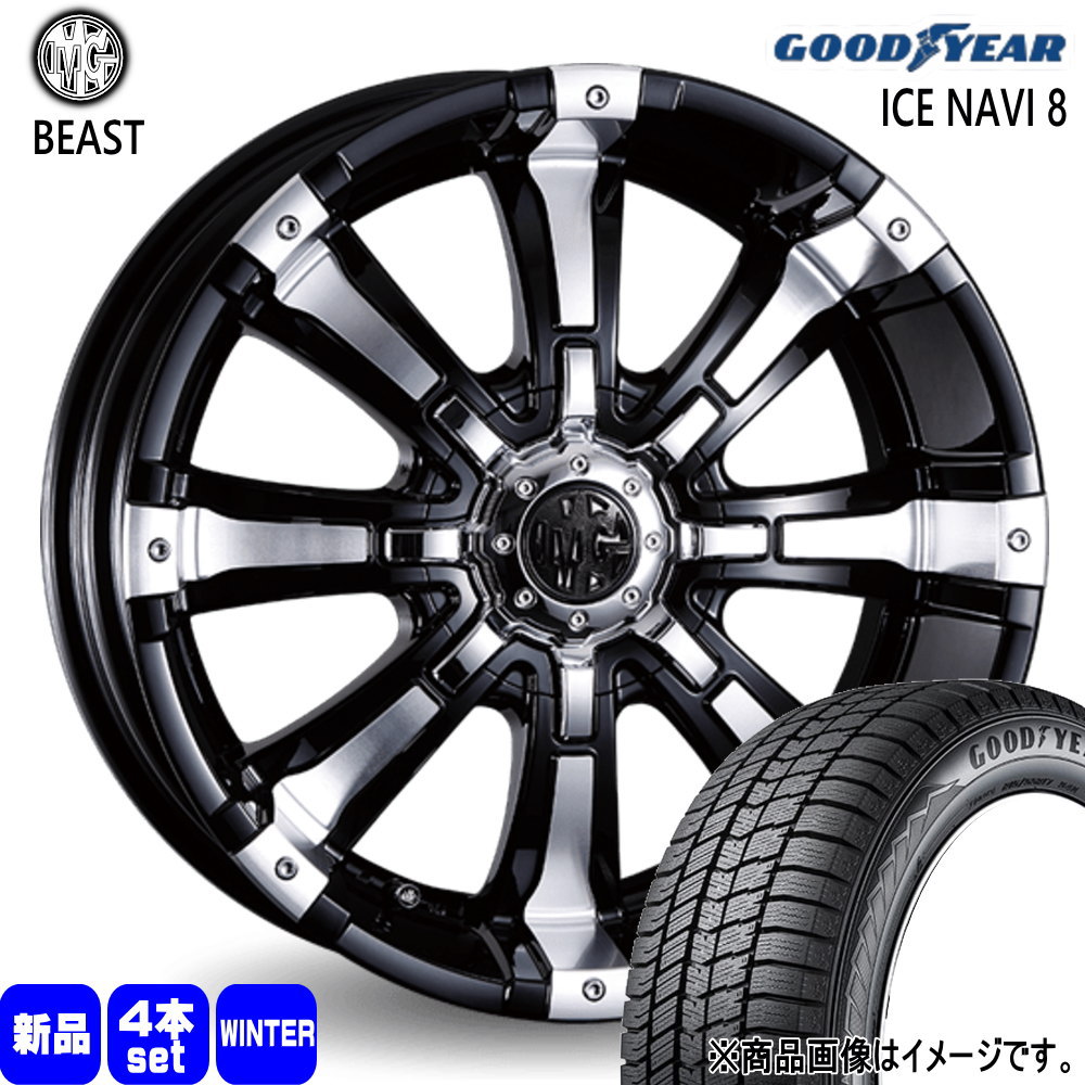 215/60R17 96Q アイスナビ8 ICE NAVI 8 グッドイヤー GOODYEAR 新品 冬用 スタッドレスタイヤ ホイール 4本セット CRIMSON MG BEAST 17×7.0+38 6/139.7|タイヤショップ78